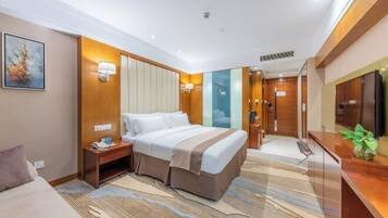 Premium bedding, down comforters, pillowtop beds, in-room safe