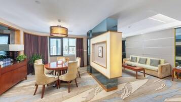 Premium bedding, down comforters, pillowtop beds, in-room safe