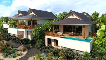 Outdoor pool, pool umbrellas, pool loungers