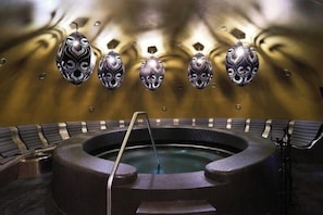A hot tub with a circular design and a metal ladder. - Wellness Hotel Sotelia (Podcetrtek)