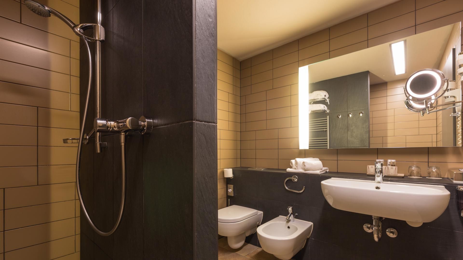 standard double or twin room ( forest view ) | bathroom | deep-soaking bathtub, bathrobes, slippers, towels