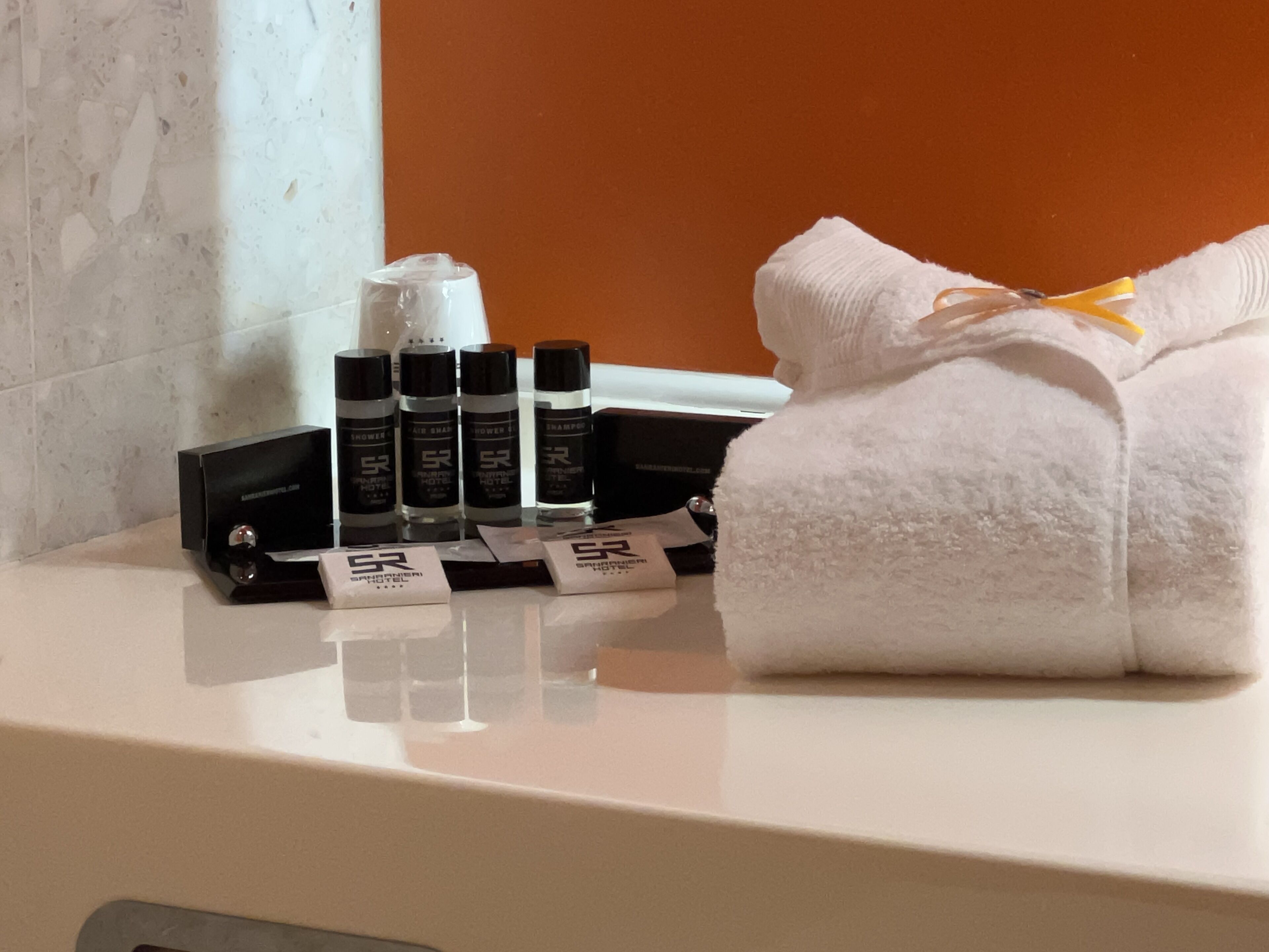 free toiletries, hair dryer, bidet, towels