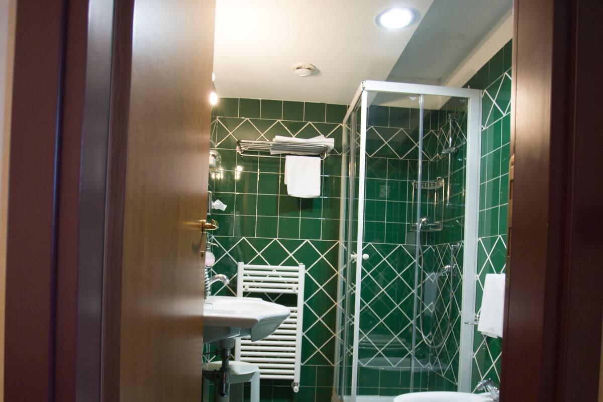 shower, rainfall showerhead, free toiletries, hair dryer