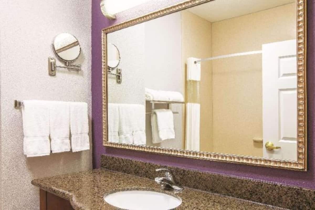 Bathroom | Combined shower/tub, free toiletries, hair dryer, towels