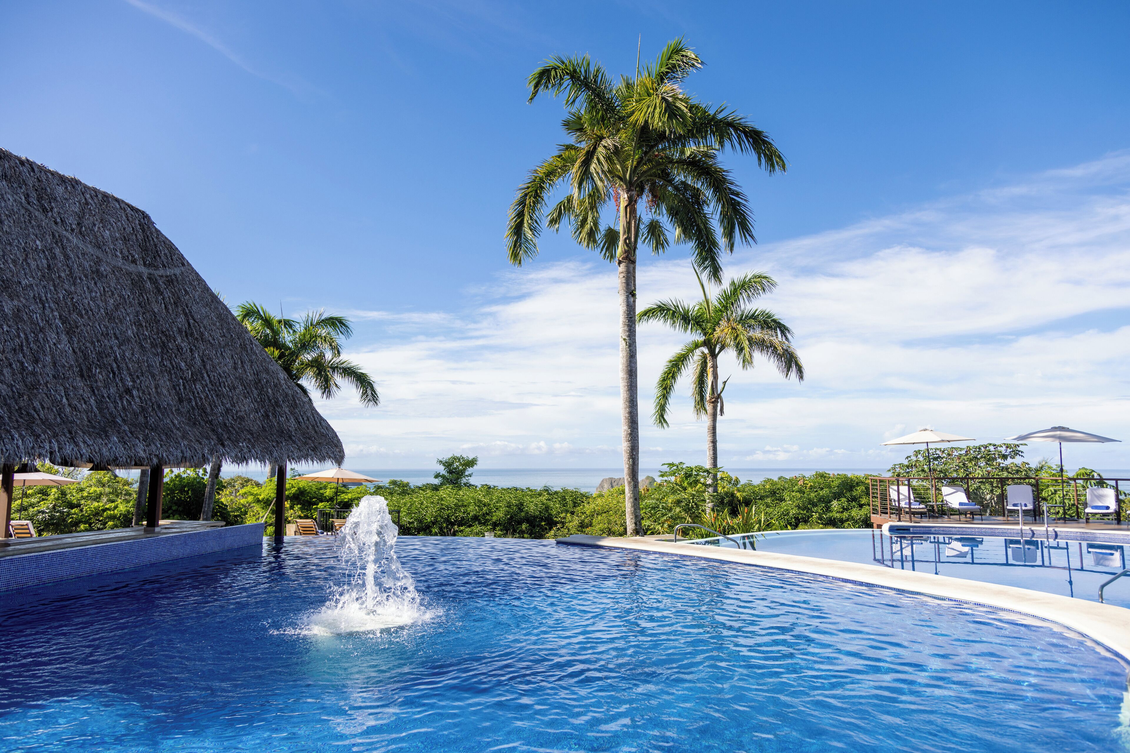 3 outdoor pools, open 7:00 AM to 7:00 PM, pool umbrellas, pool loungers