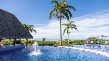 3 outdoor pools, open 7:00 AM to 7:00 PM, pool umbrellas, pool loungers