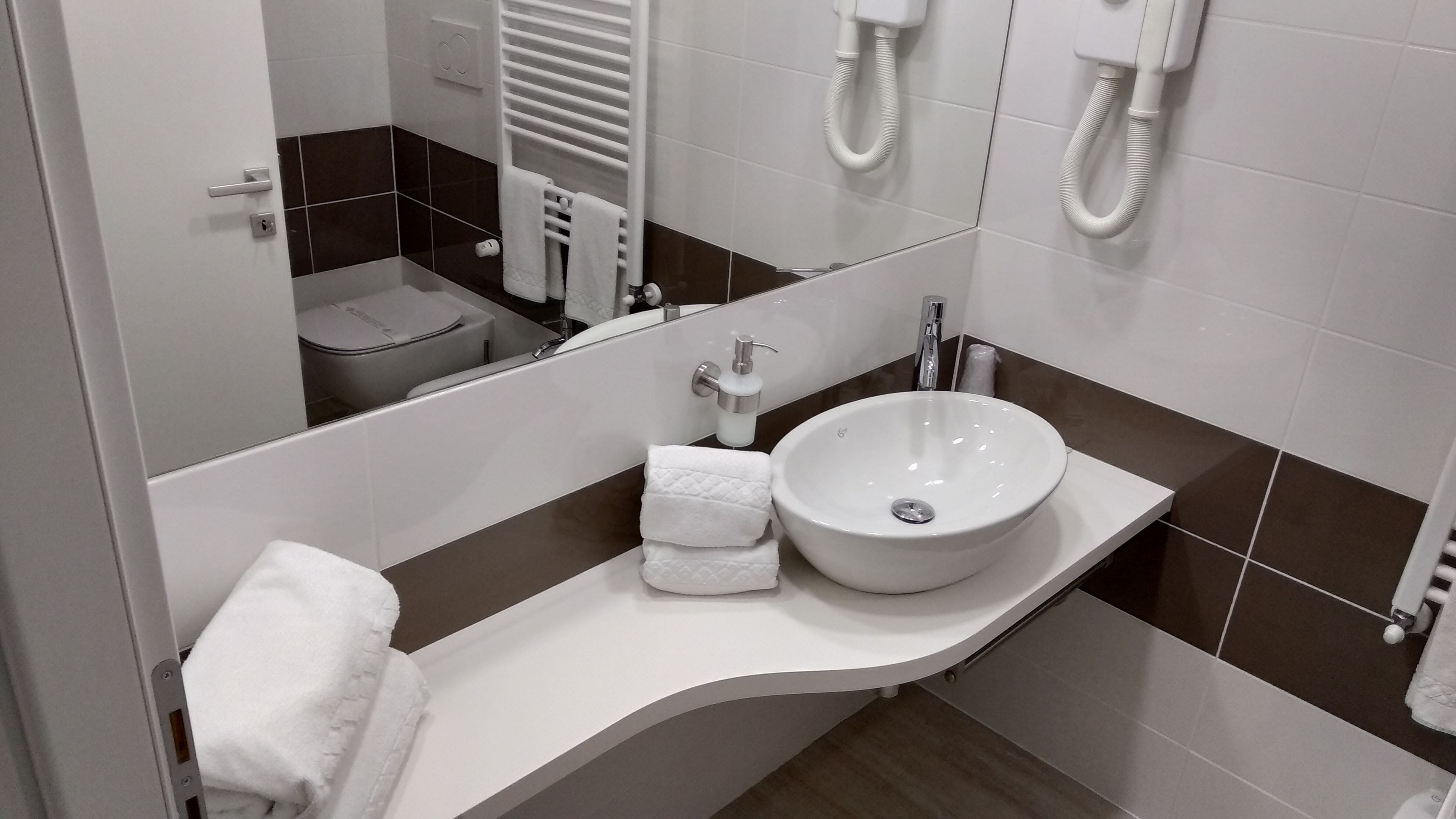 free toiletries, hair dryer, bidet, towels