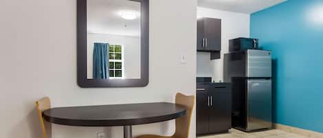 Full-sized fridge, microwave