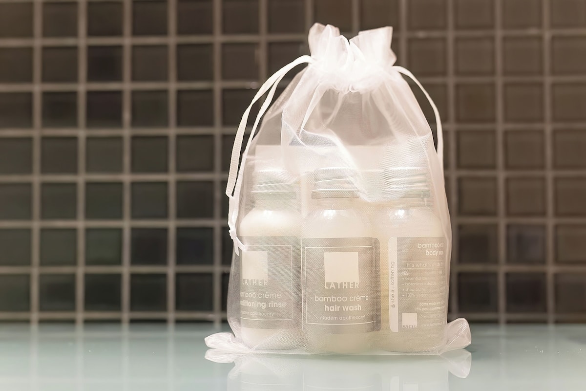 free toiletries, hair dryer, towels