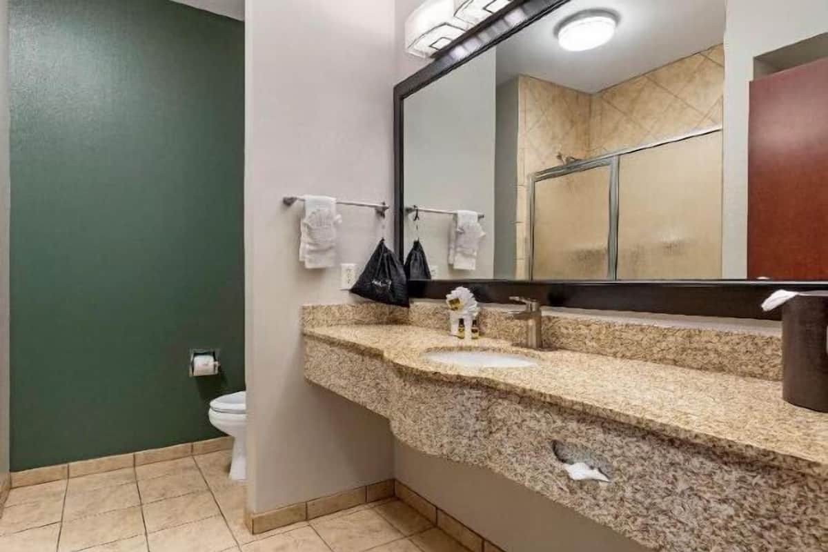 Bathroom | Designer toiletries, hair dryer, towels, soap