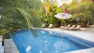 2 indoor pools, outdoor pool, open 7:00 AM to 7:00 PM, pool umbrellas