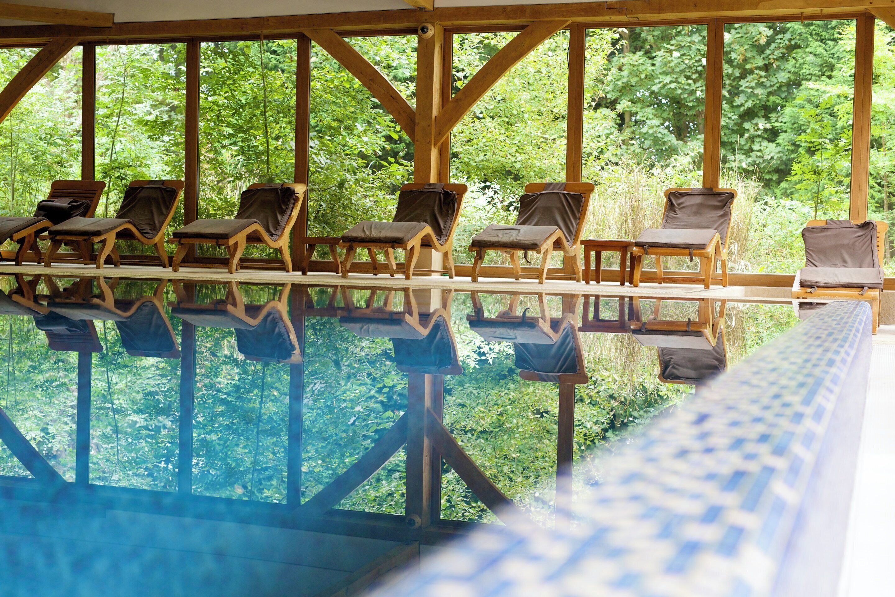 indoor pool, pool loungers