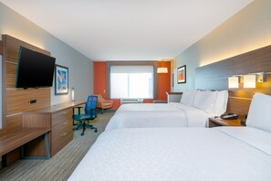 A hotel room with two beds, a desk, a chair, a TV, and a window with a view. - Holiday Inn Express Hotel & Suites Tappahannock by IHG (Tappahannock)