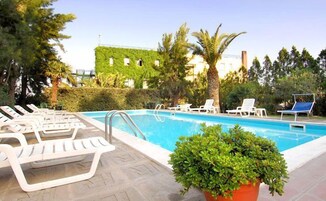 Outdoor pool, pool umbrellas, pool loungers