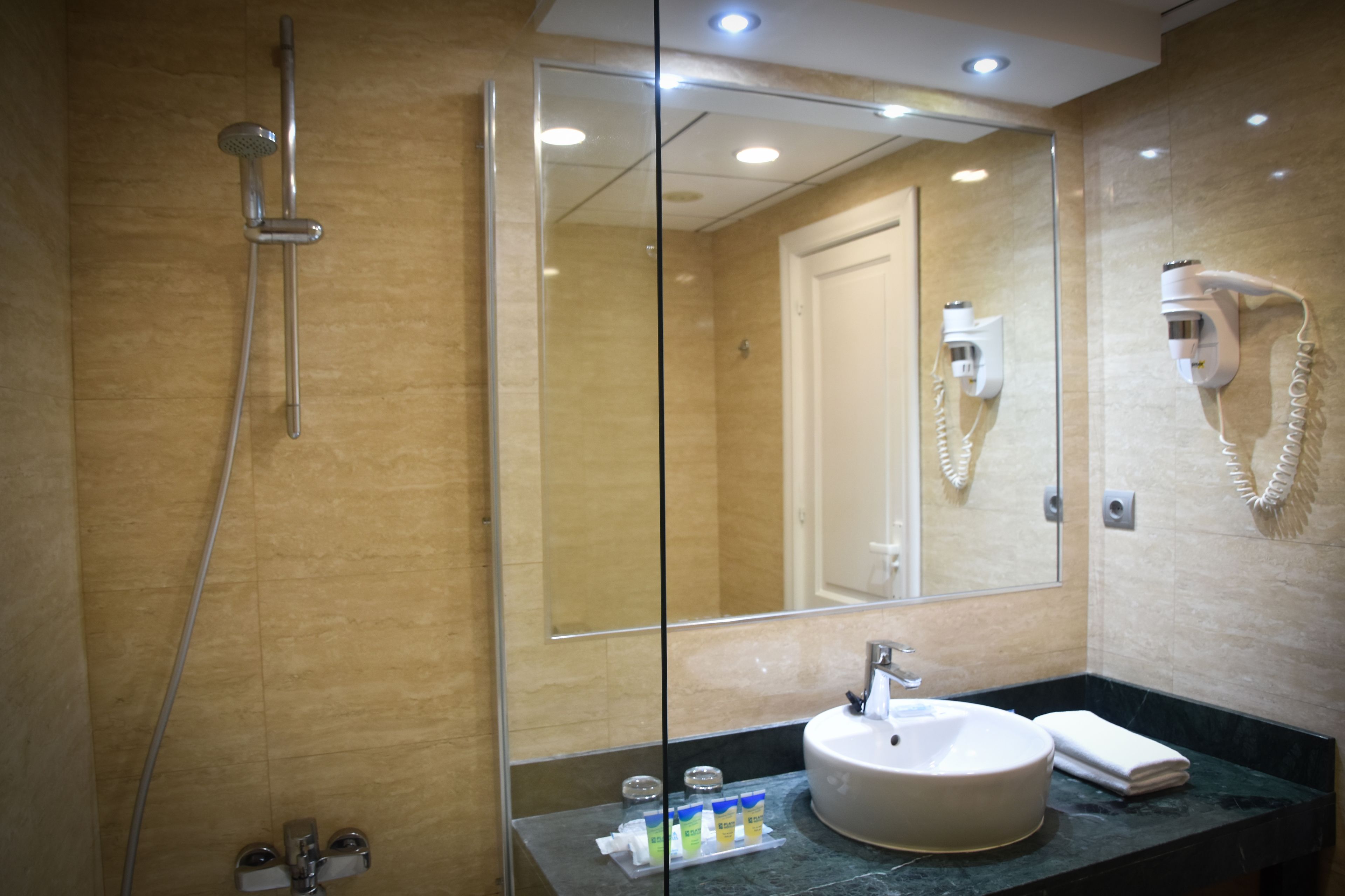 combined shower/bathtub, eco-friendly toiletries, hair dryer, bidet