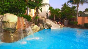 Indoor pool, outdoor pool, pool loungers