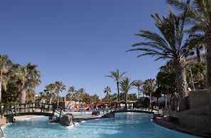 Outdoor pool, pool umbrellas, pool loungers