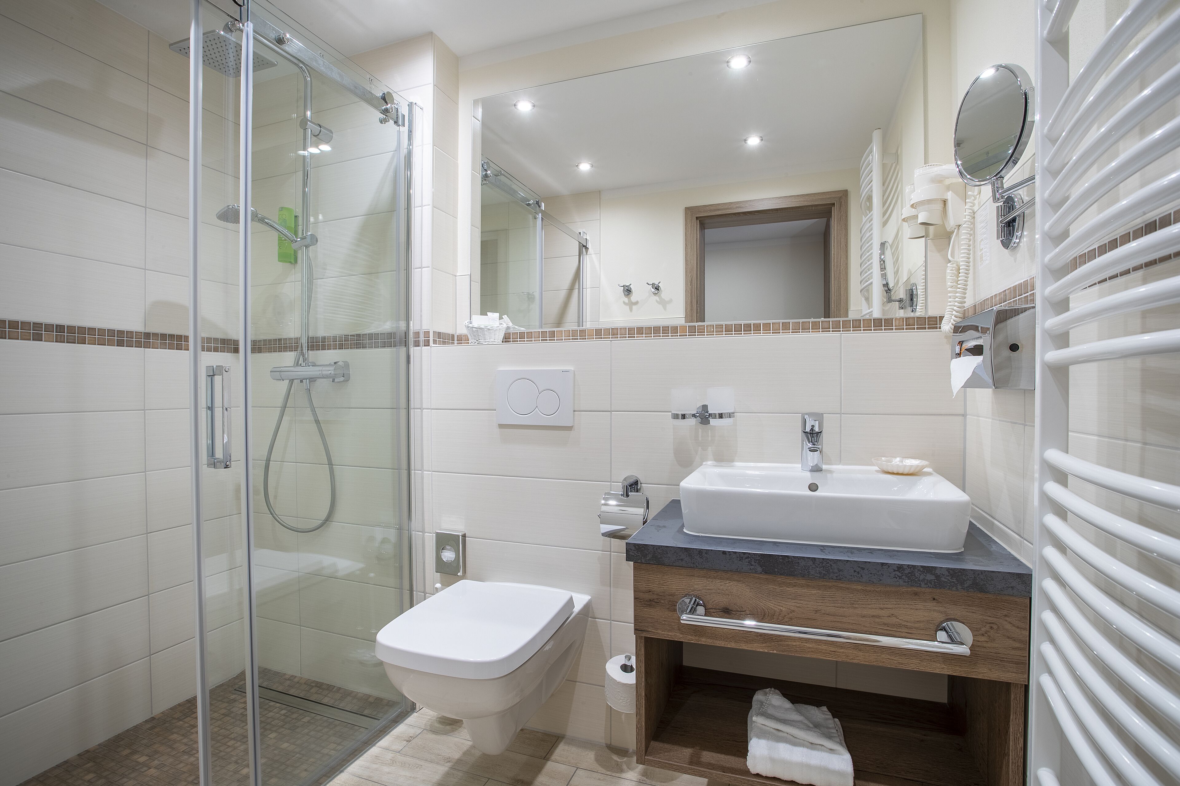 free toiletries, hair dryer, bathrobes, slippers