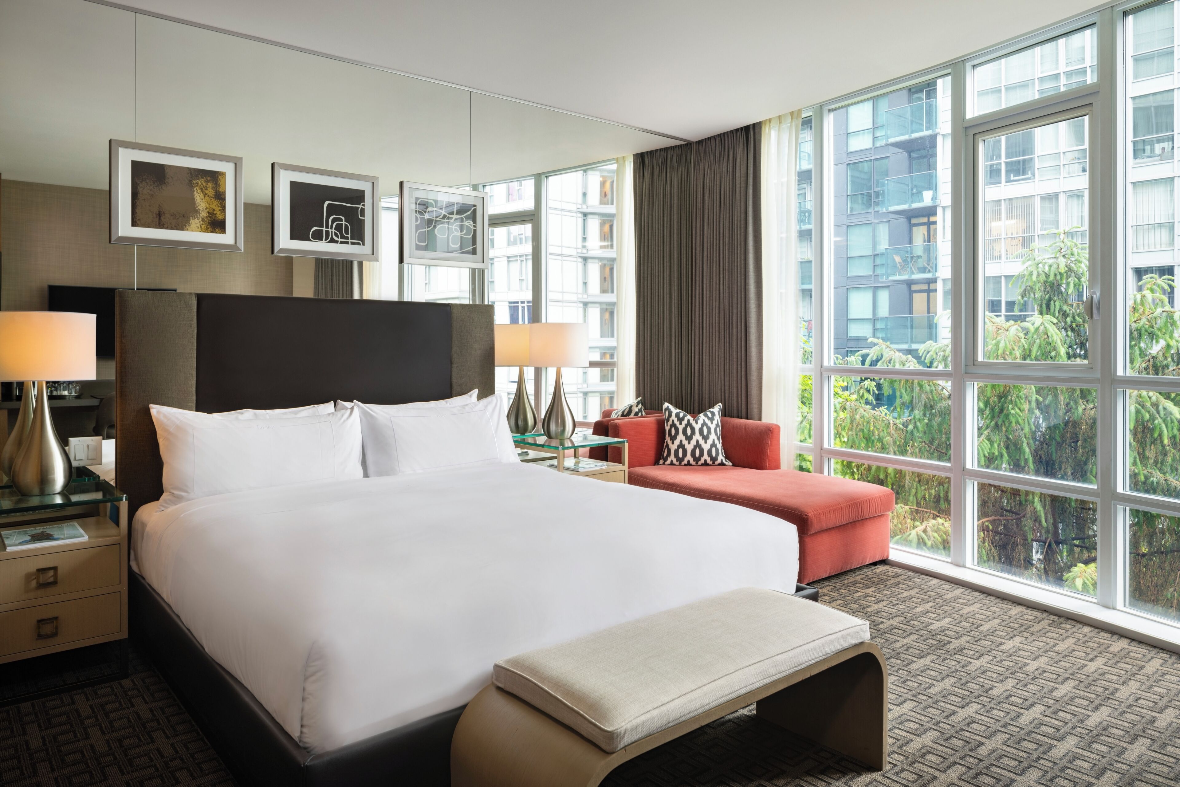 Premium bedding, down comforters, pillowtop beds, minibar