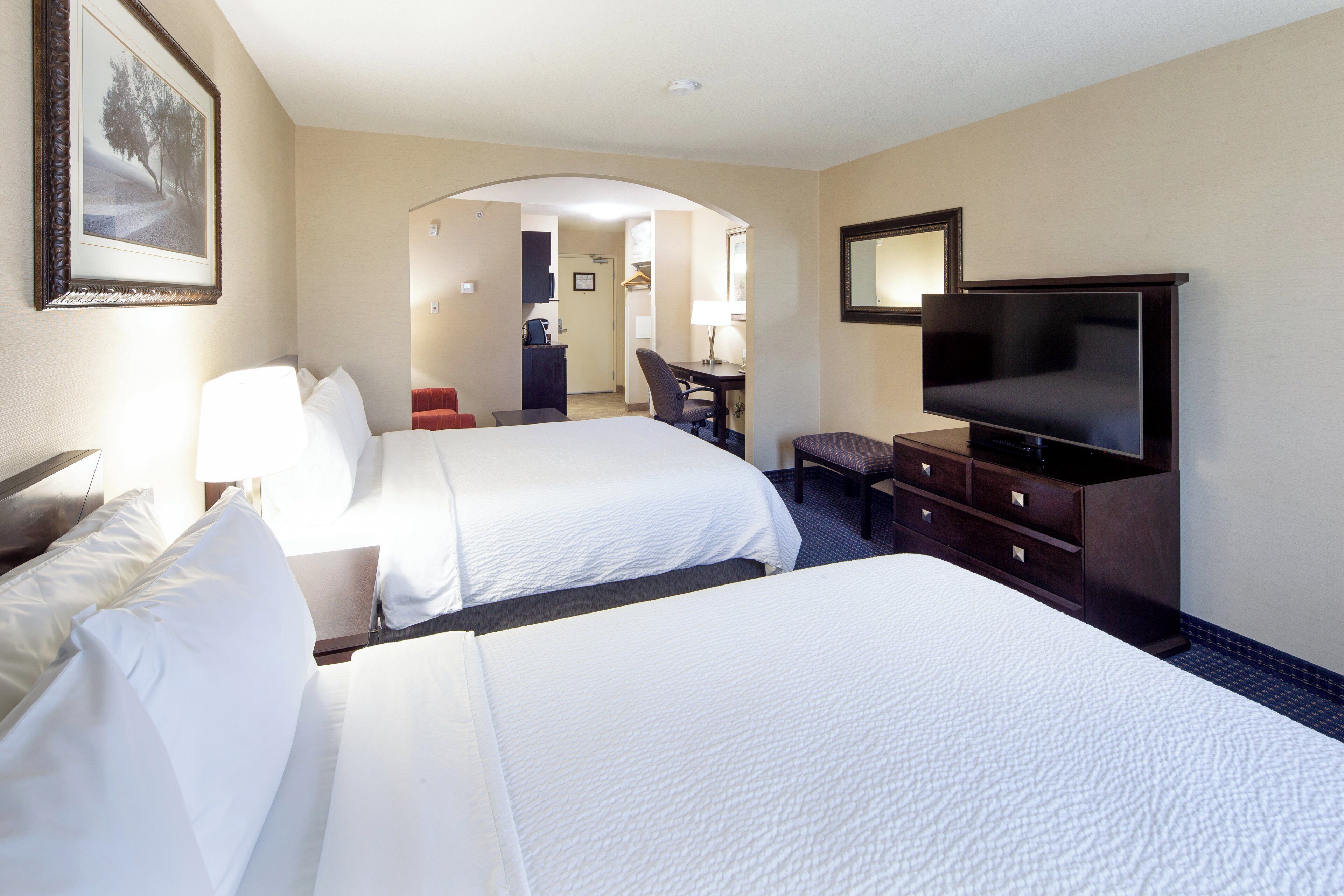 suite, 2 queen beds | 1 bedroom, premium bedding, desk, iron/ironing board