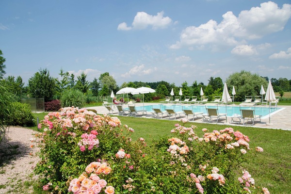 Seasonal outdoor pool, pool umbrellas, pool loungers