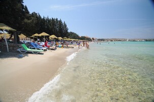 Private beach, free beach cabanas, sun loungers, beach umbrellas