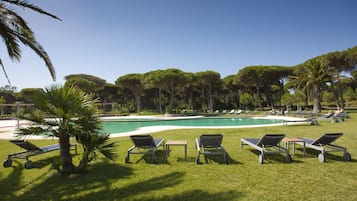 Alberca al aire libre por temporada y sombrillas en la alberca