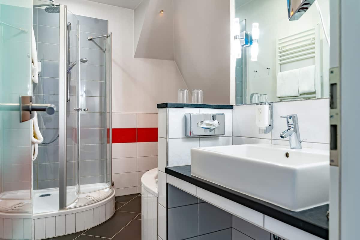 standard double room, 1 double bed, annex building | bathroom | hair dryer, bathrobes, slippers, towels