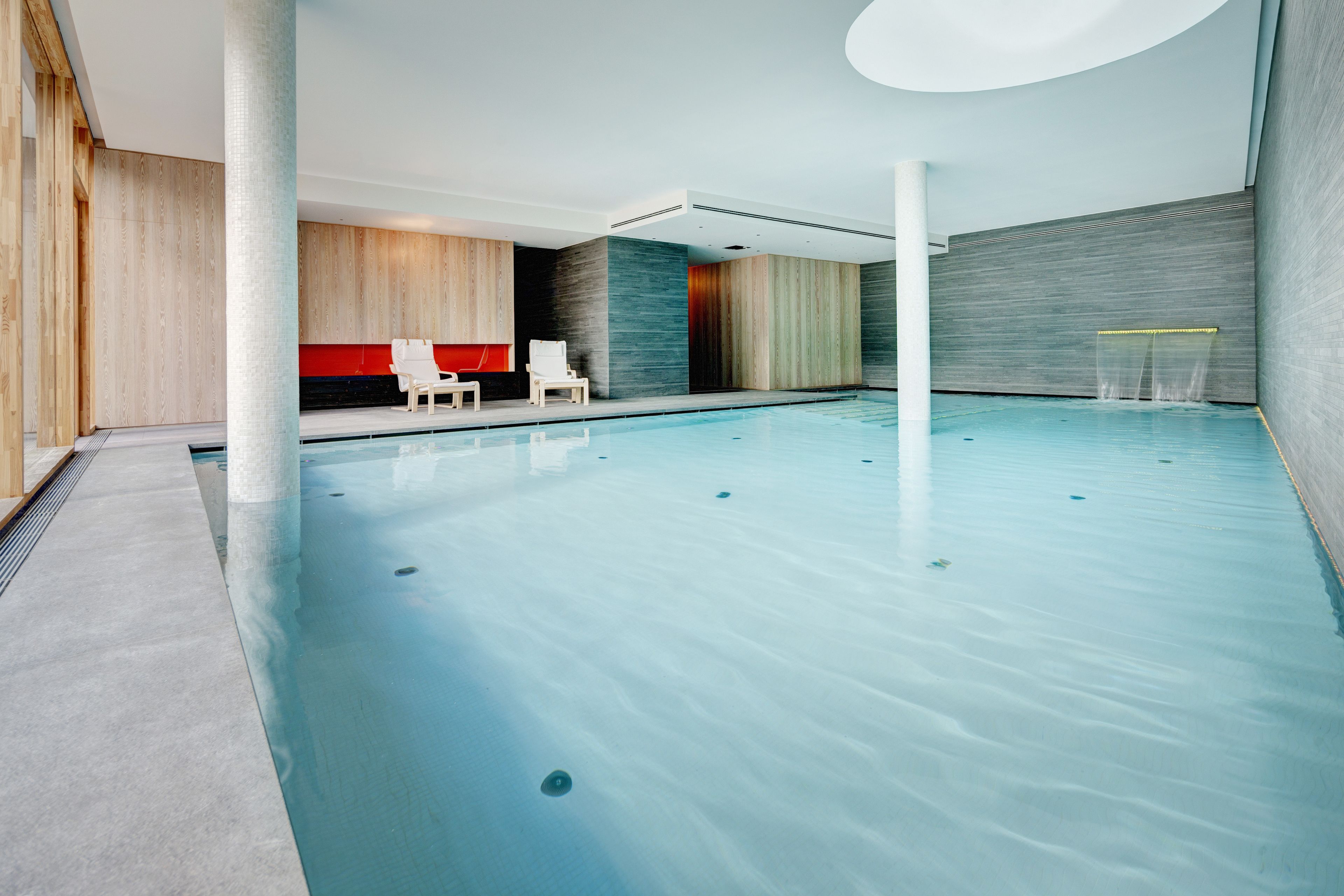 indoor pool, pool loungers
