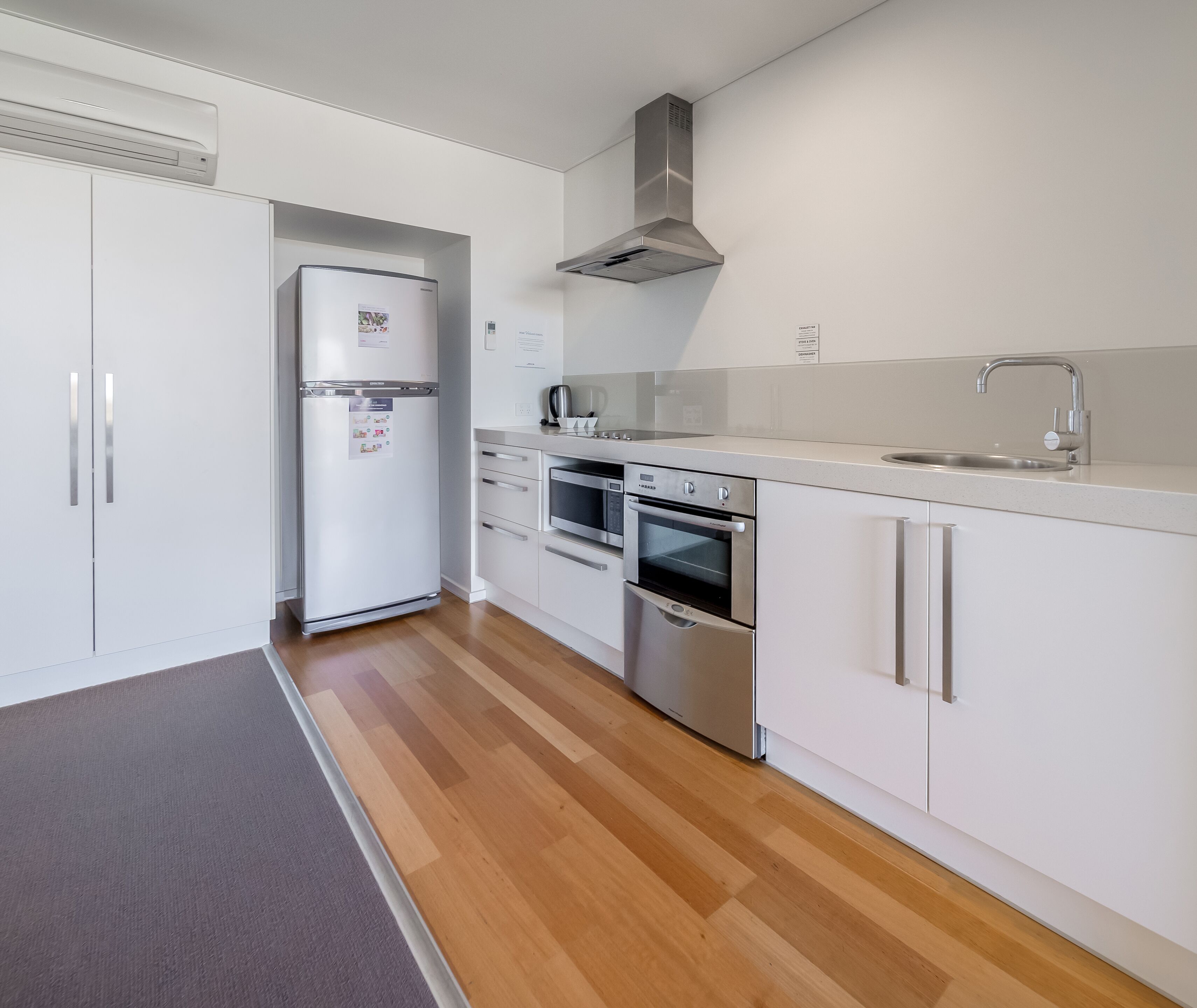 fridge, microwave, electric kettle, dining tables