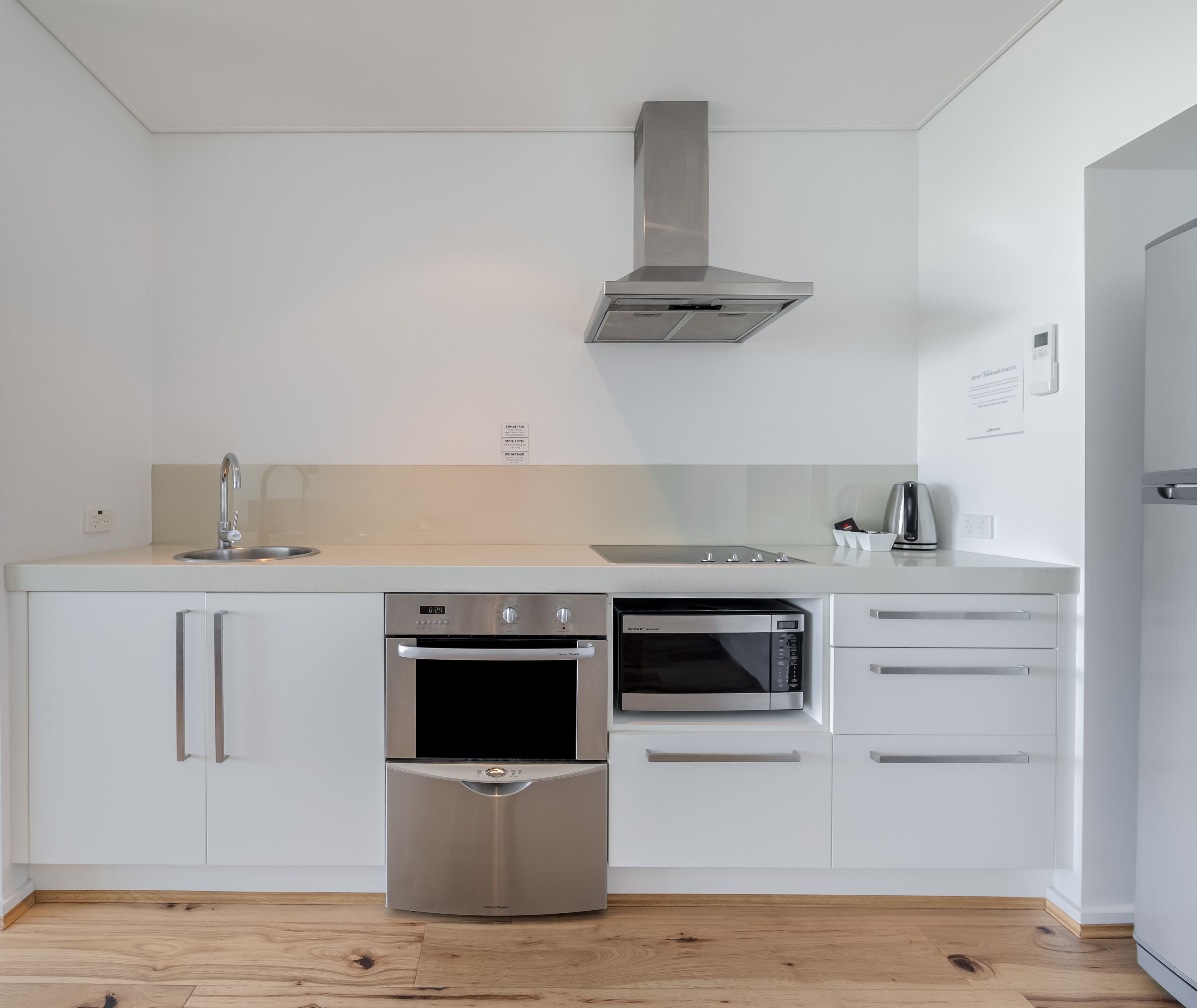 fridge, microwave, electric kettle, dining tables