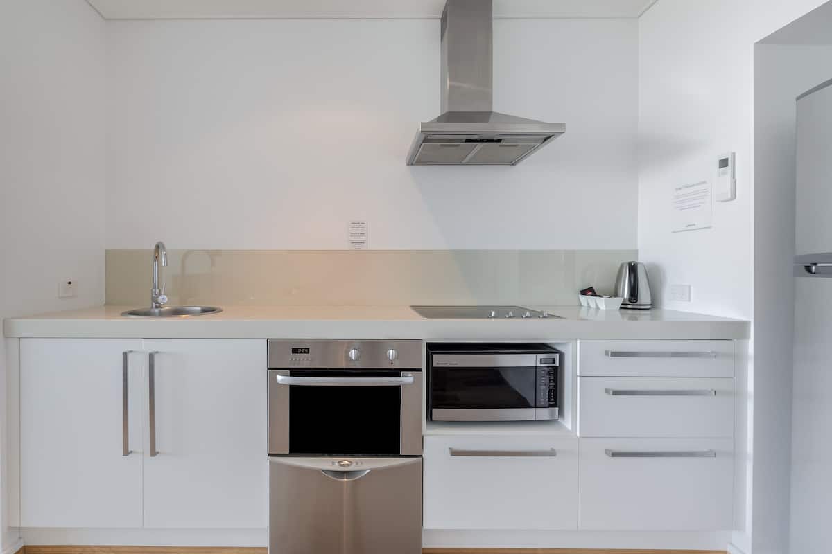 fridge, microwave, electric kettle, dining tables