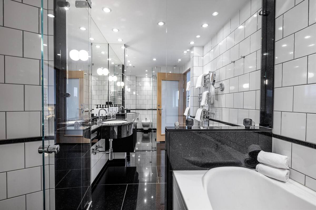 suite (master) | bathroom | shower, free toiletries, hair dryer, towels