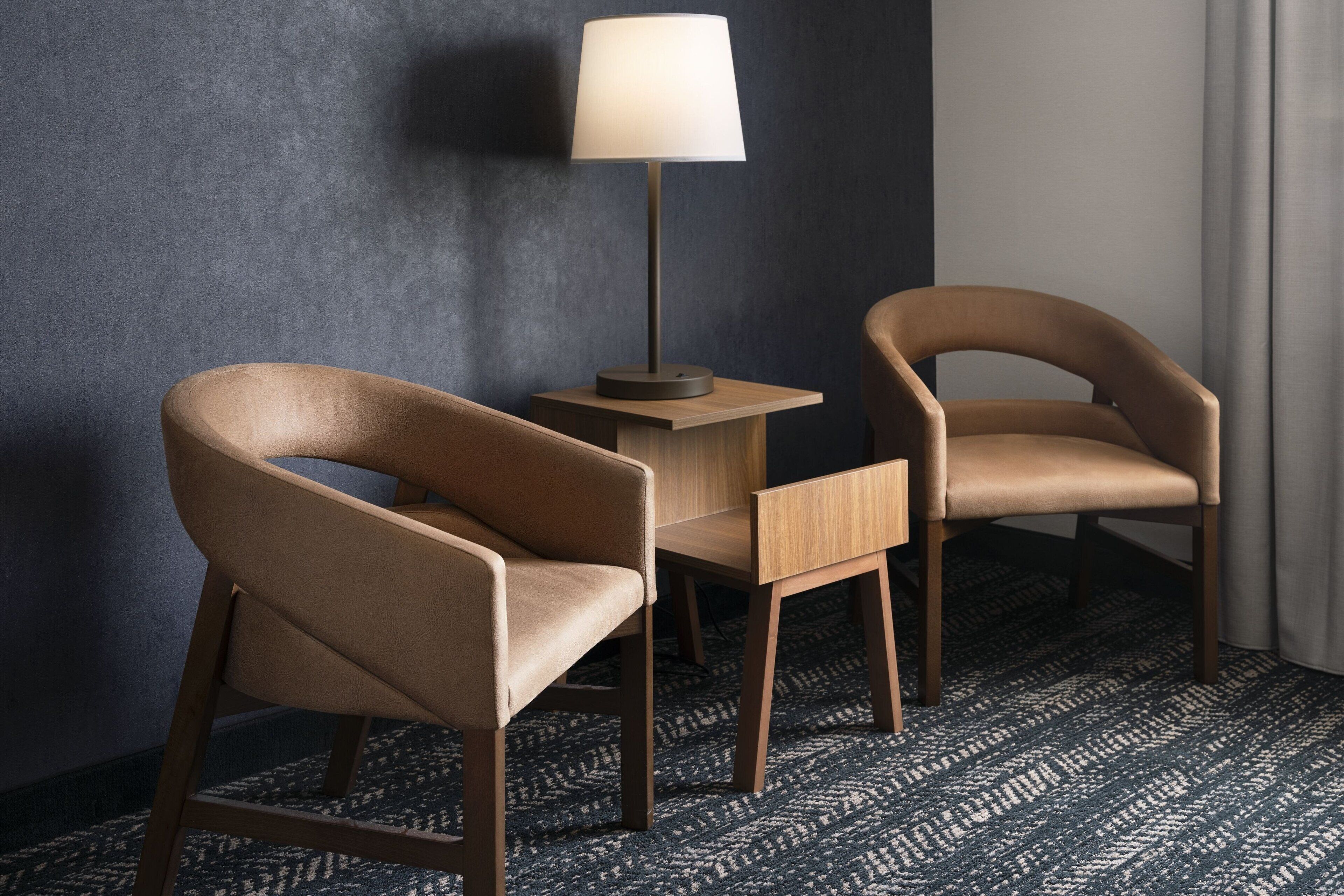 premium bedding, down duvets, desk, blackout curtains