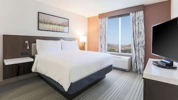 In-room safe, desk, laptop workspace, blackout curtains