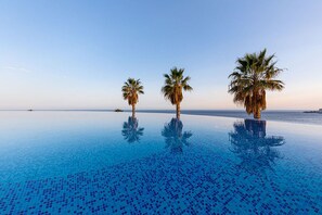 A infinity pool with palm trees and a clear view of the sea. - Playacalida Hotel (Almunecar)