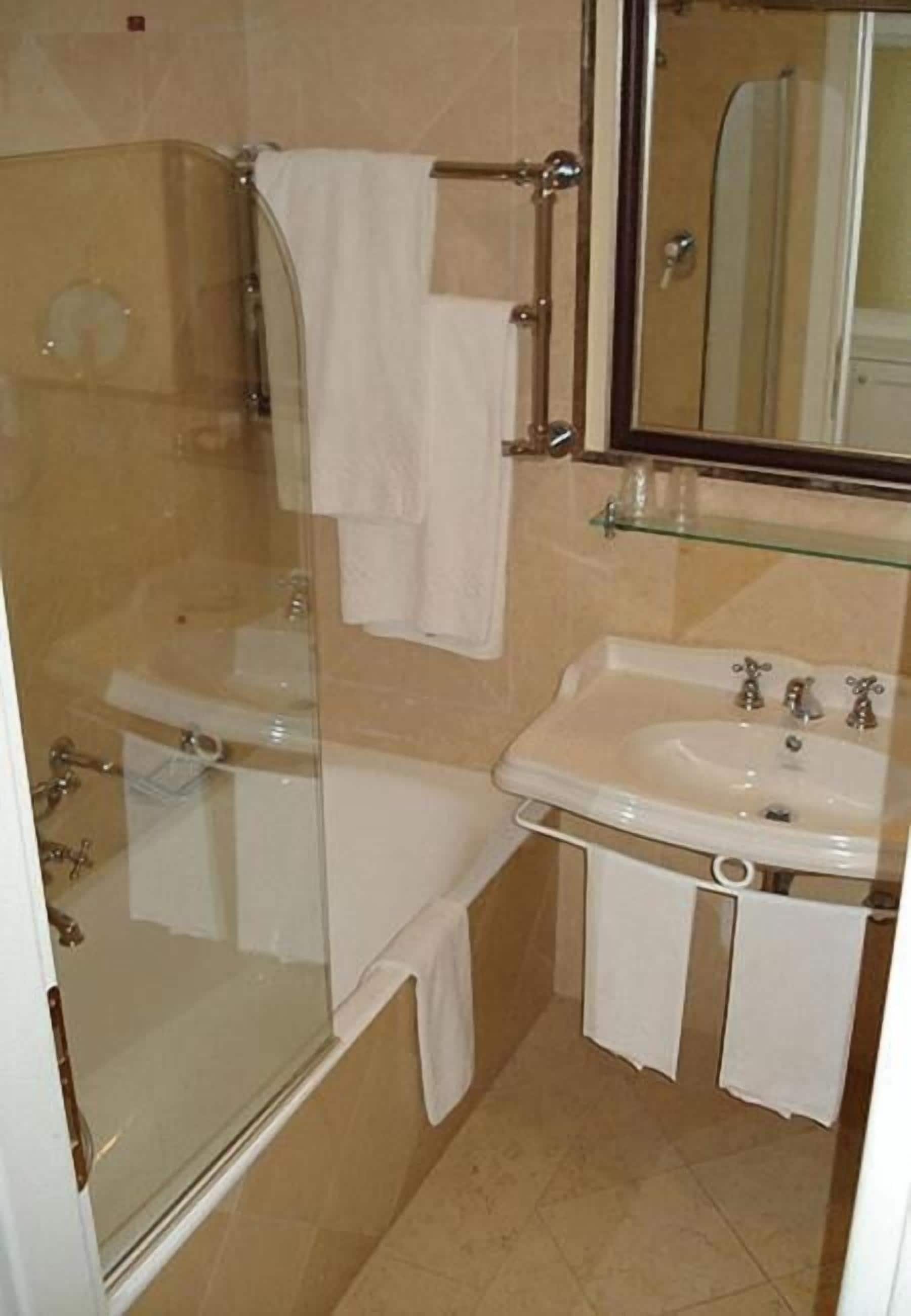 combined shower/bathtub, free toiletries, hair dryer, bidet