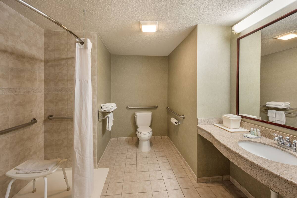 free toiletries, hair dryer, towels