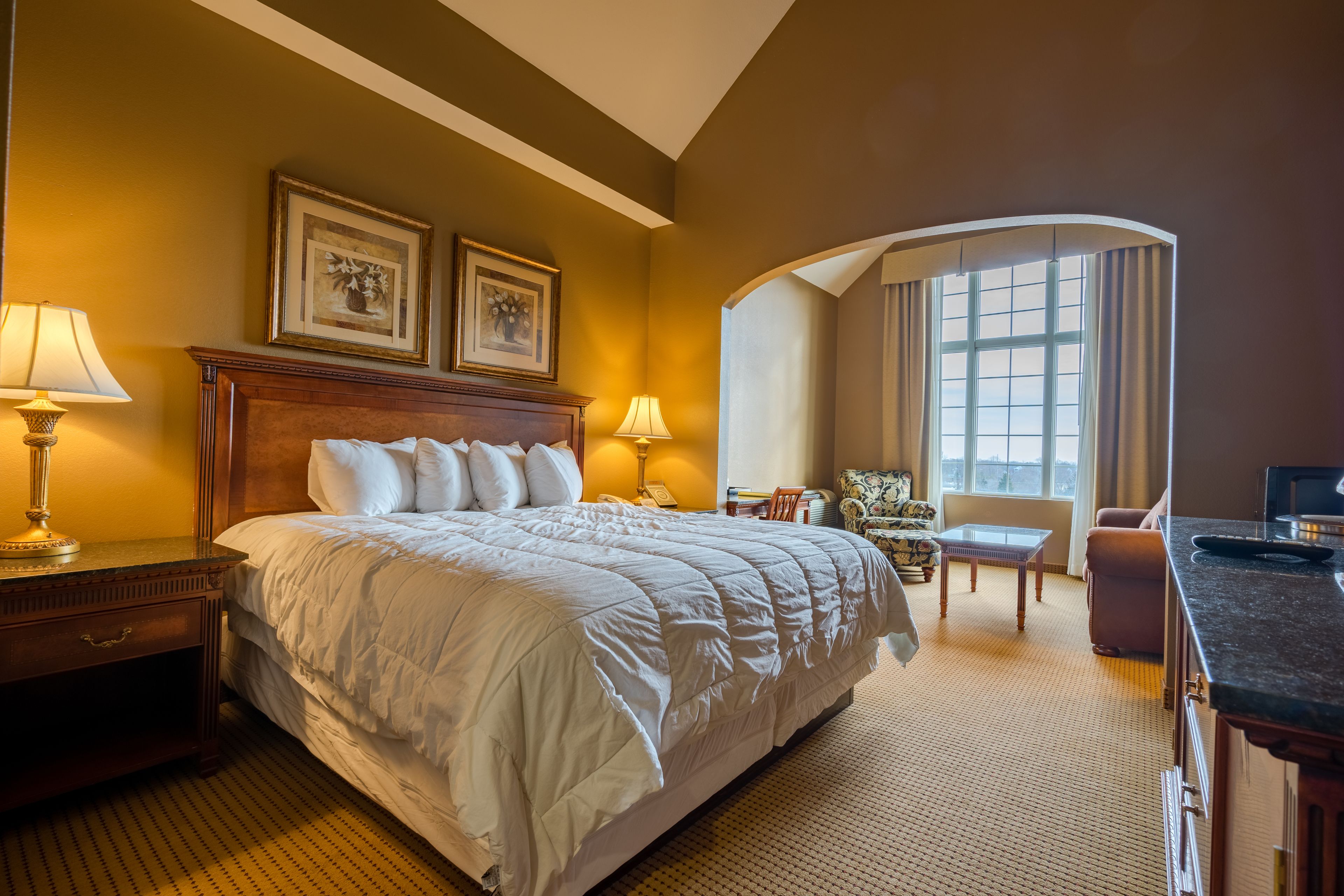 Premium bedding, down comforters, pillowtop beds, desk