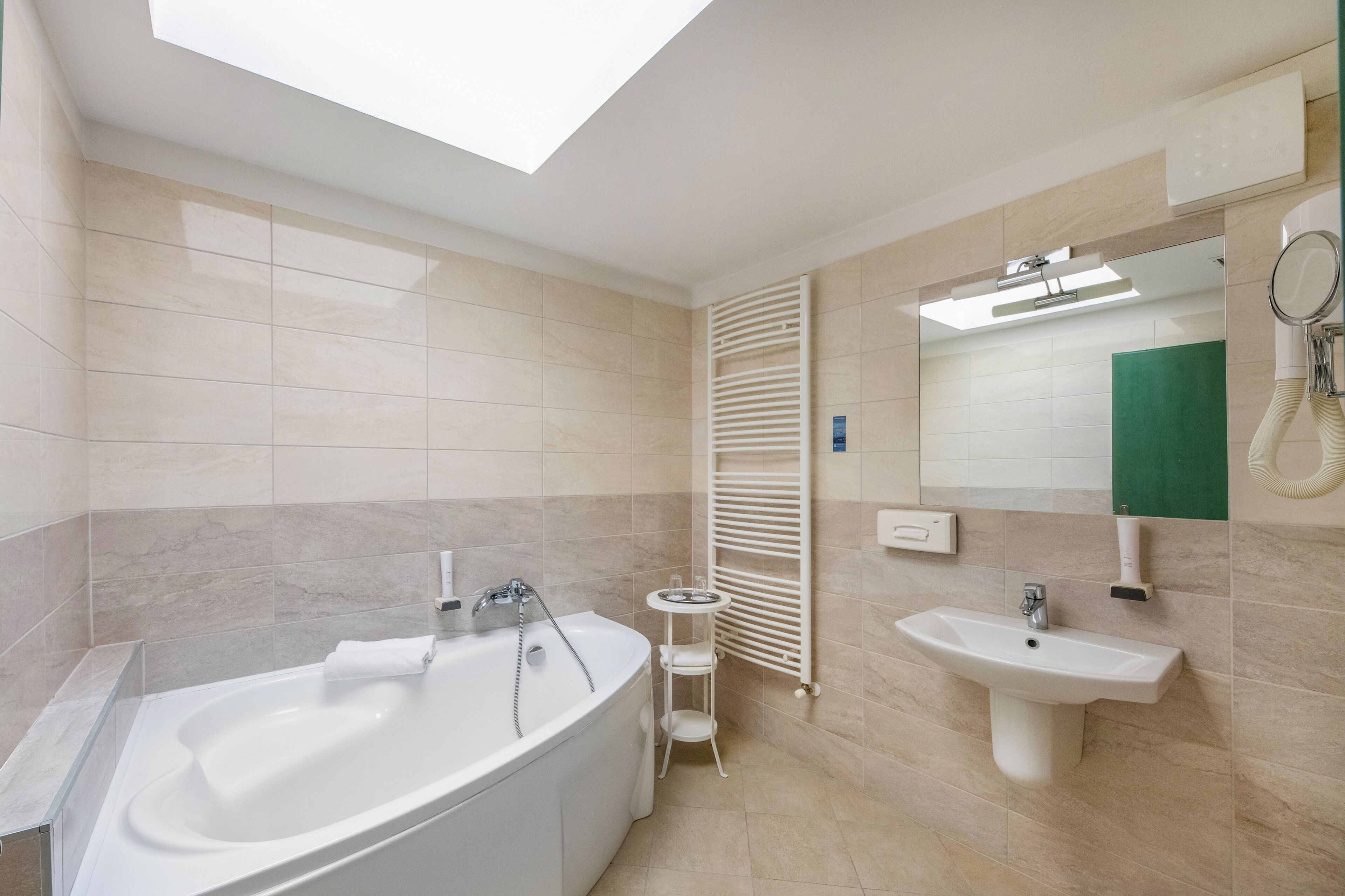 suite | bathroom | shower, hair dryer, towels
