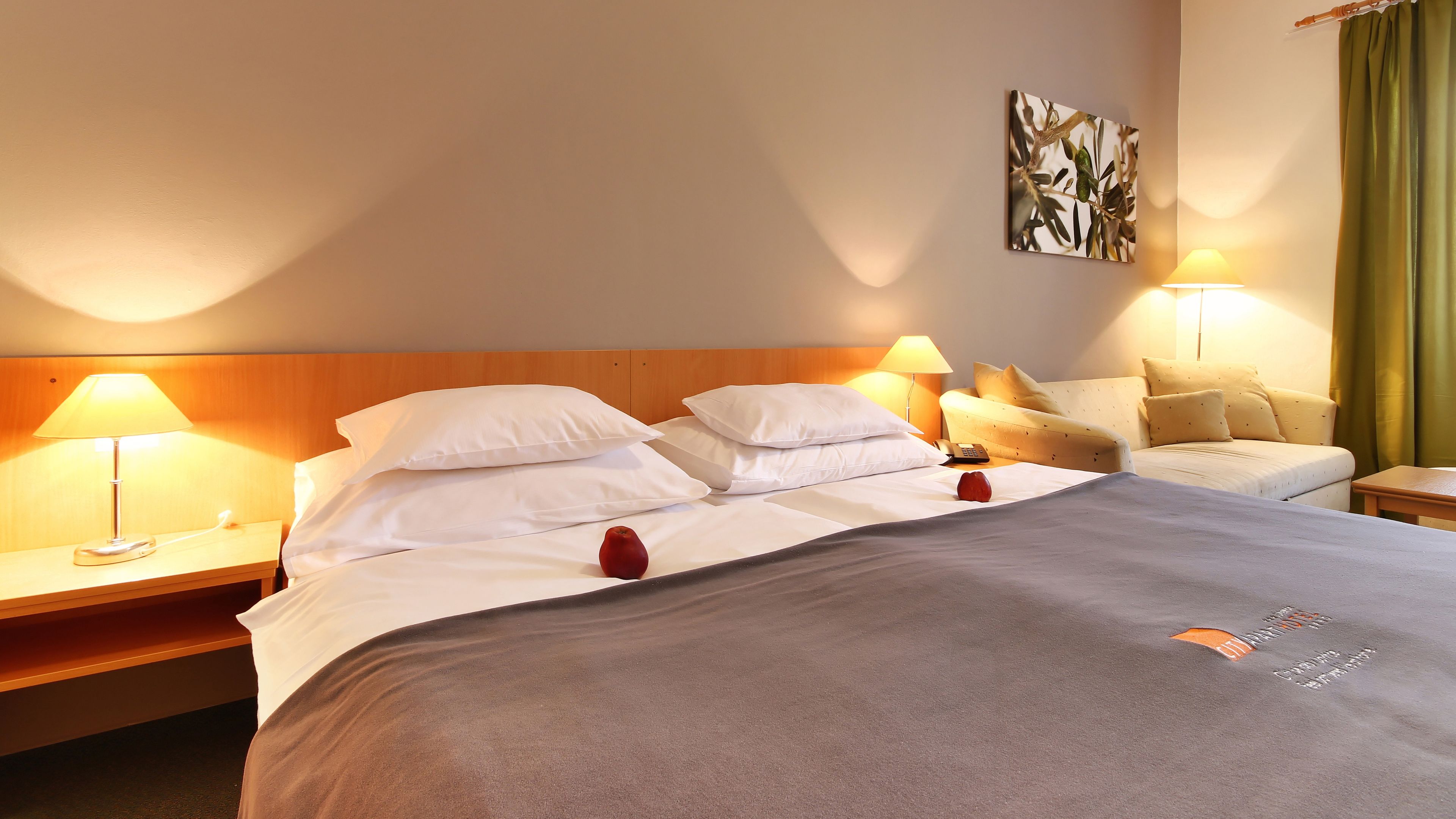 Business-Doppel- oder -Zweibettzimmer | Allergikerbettwaren, Zimmersafe, Schreibtisch, Verdunkelungsvorhänge