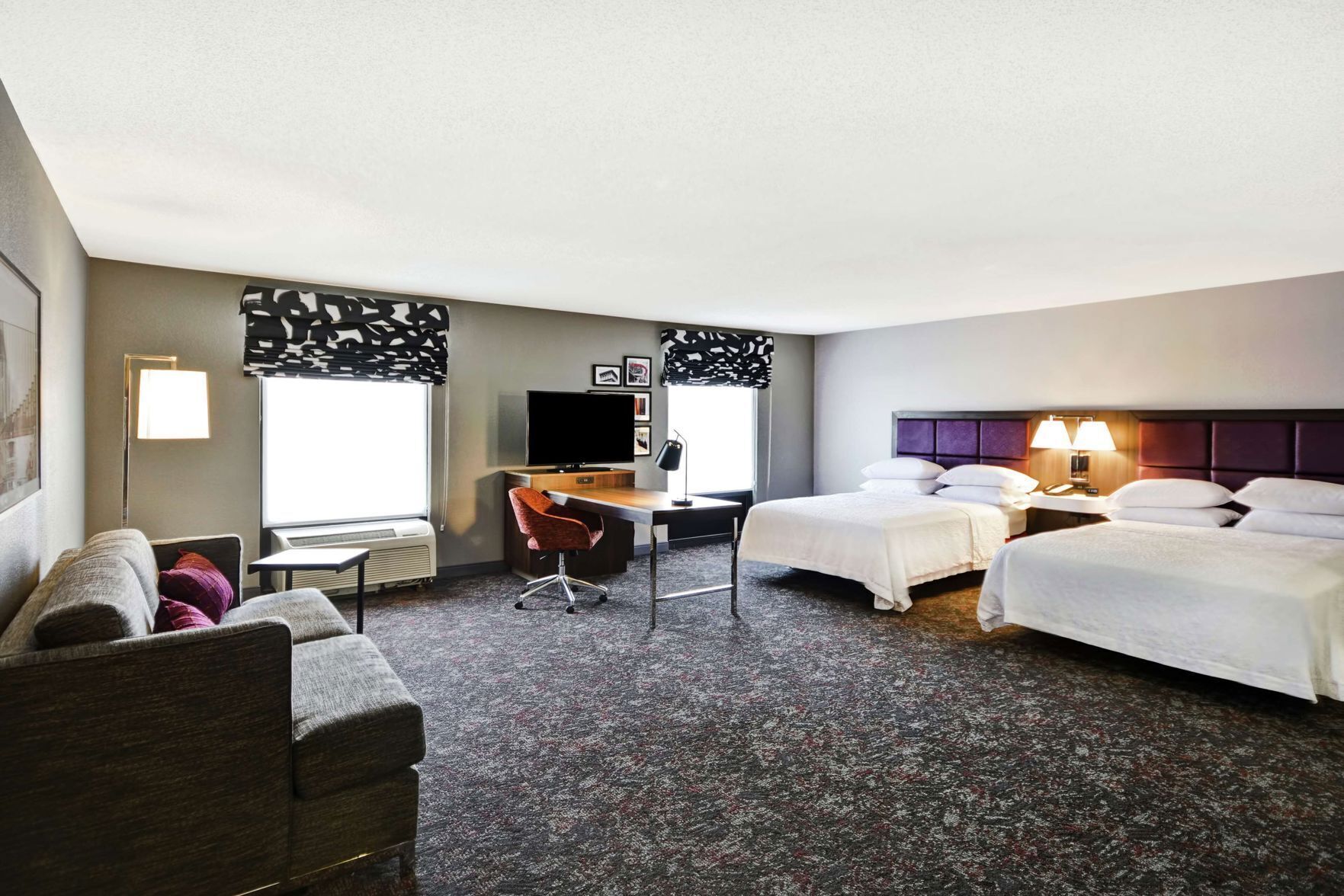 Premium bedding, down comforters, desk, blackout drapes