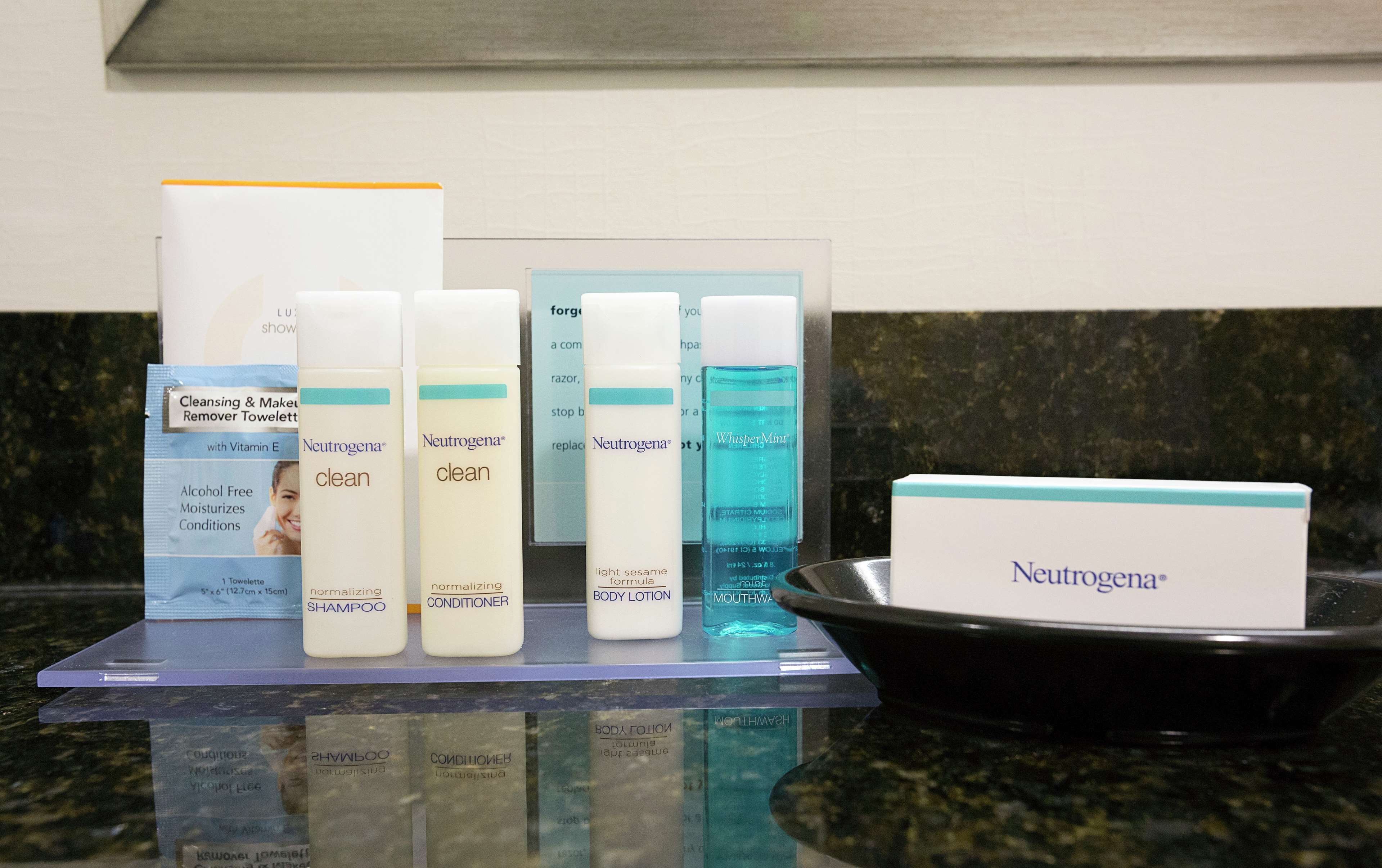 free toiletries, hair dryer, towels