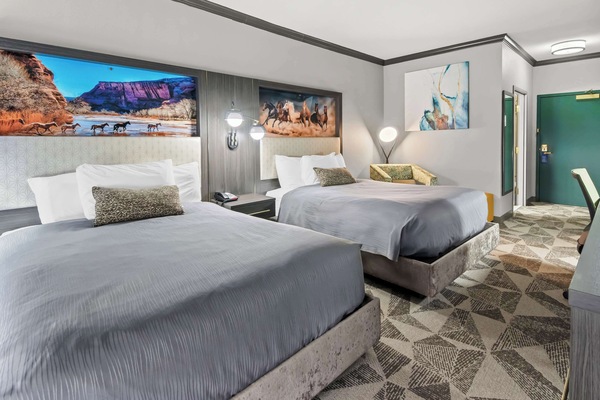 Standard Room, 2 Queen Beds, Non Smoking | Desk, iron/ironing board, WiFi (free), bed sheets