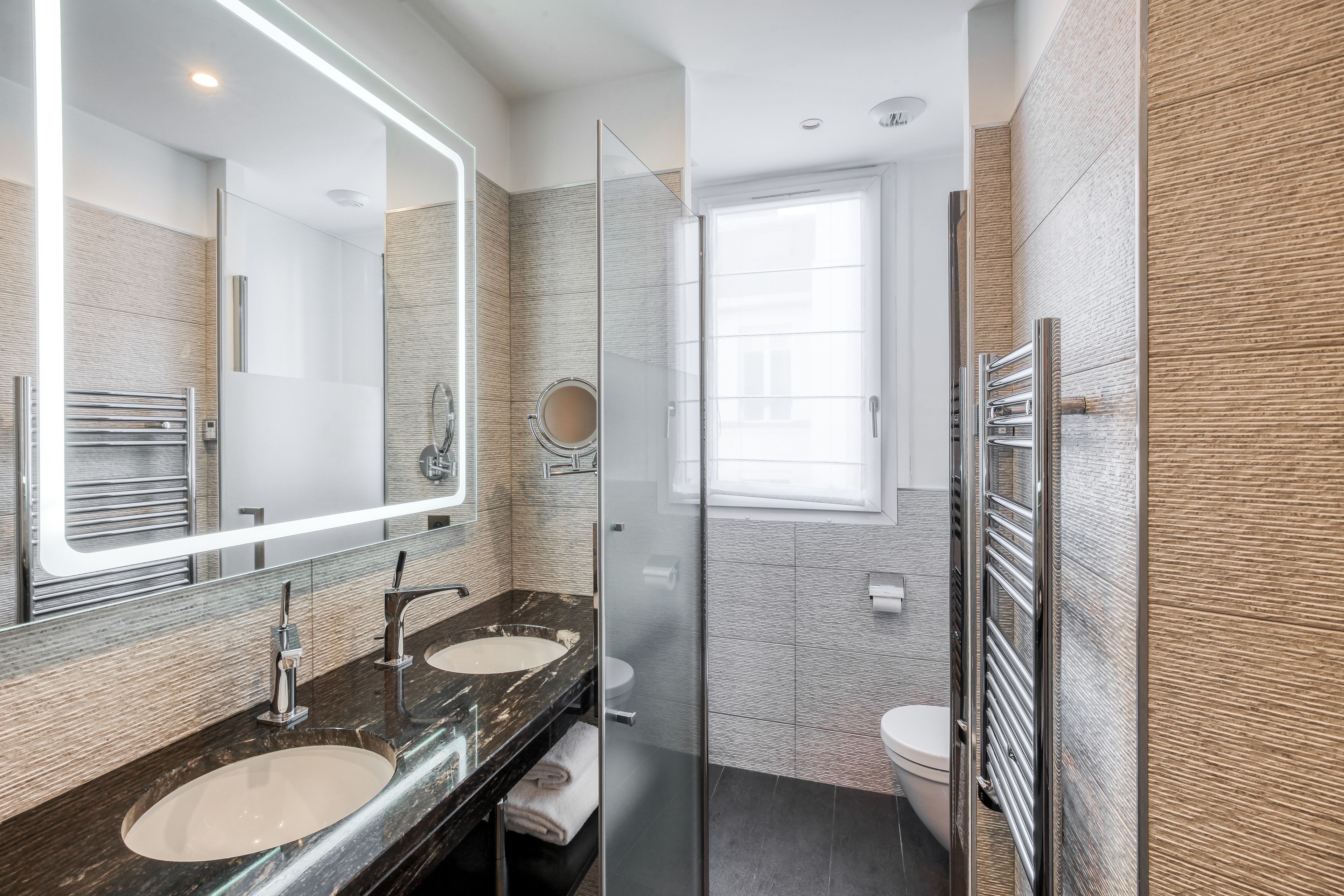 eco-friendly toiletries, hair dryer, bathrobes, slippers