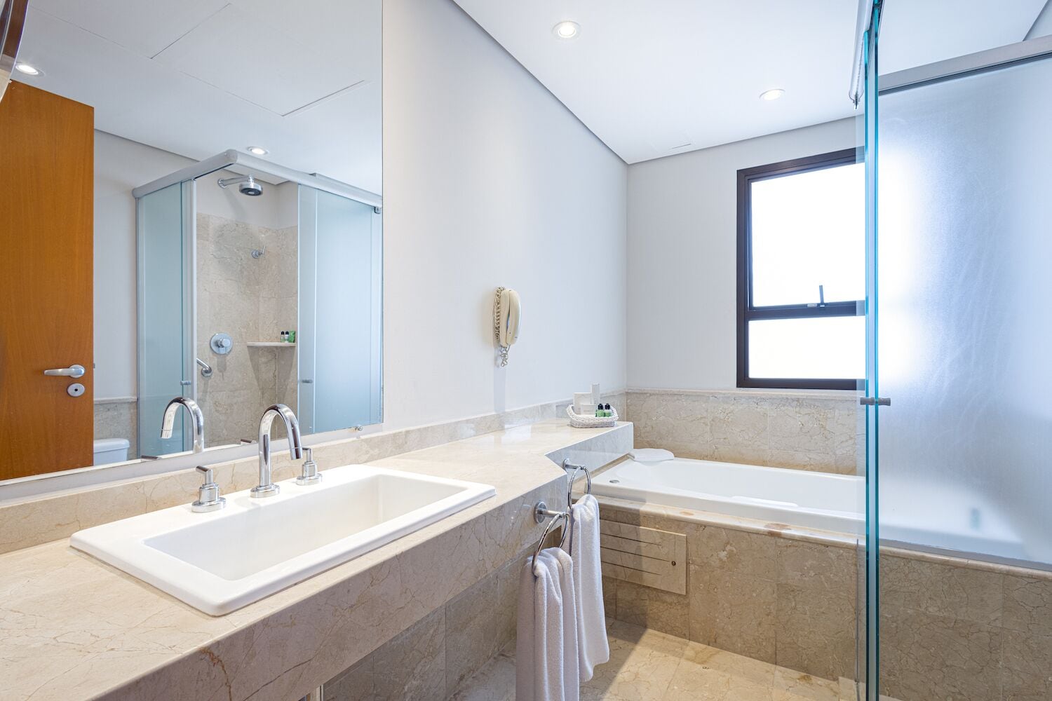 suite | bathroom | separate bathtub and shower, jetted bath, hair dryer, bathrobes