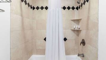 Room, 2 Double Beds | Bathroom | Combined shower/tub, designer toiletries, hair dryer, towels