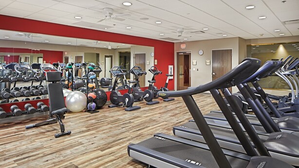 A gym with treadmills, exercise balls, and dumbbells. - Horseshoe Tunica Hotel & Casino - A Caesars Rewards Destination (Robinsonville)