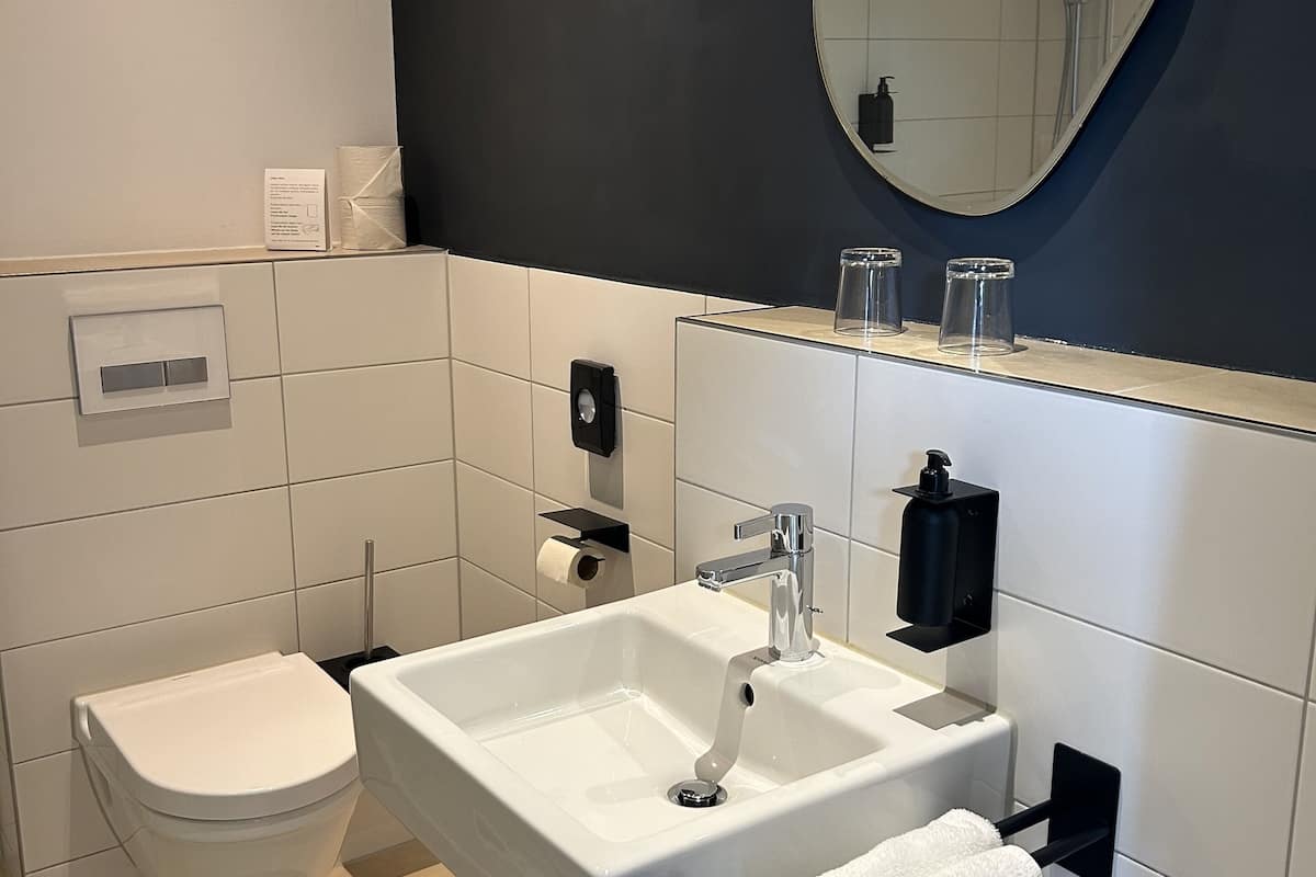 hair dryer, towels, soap