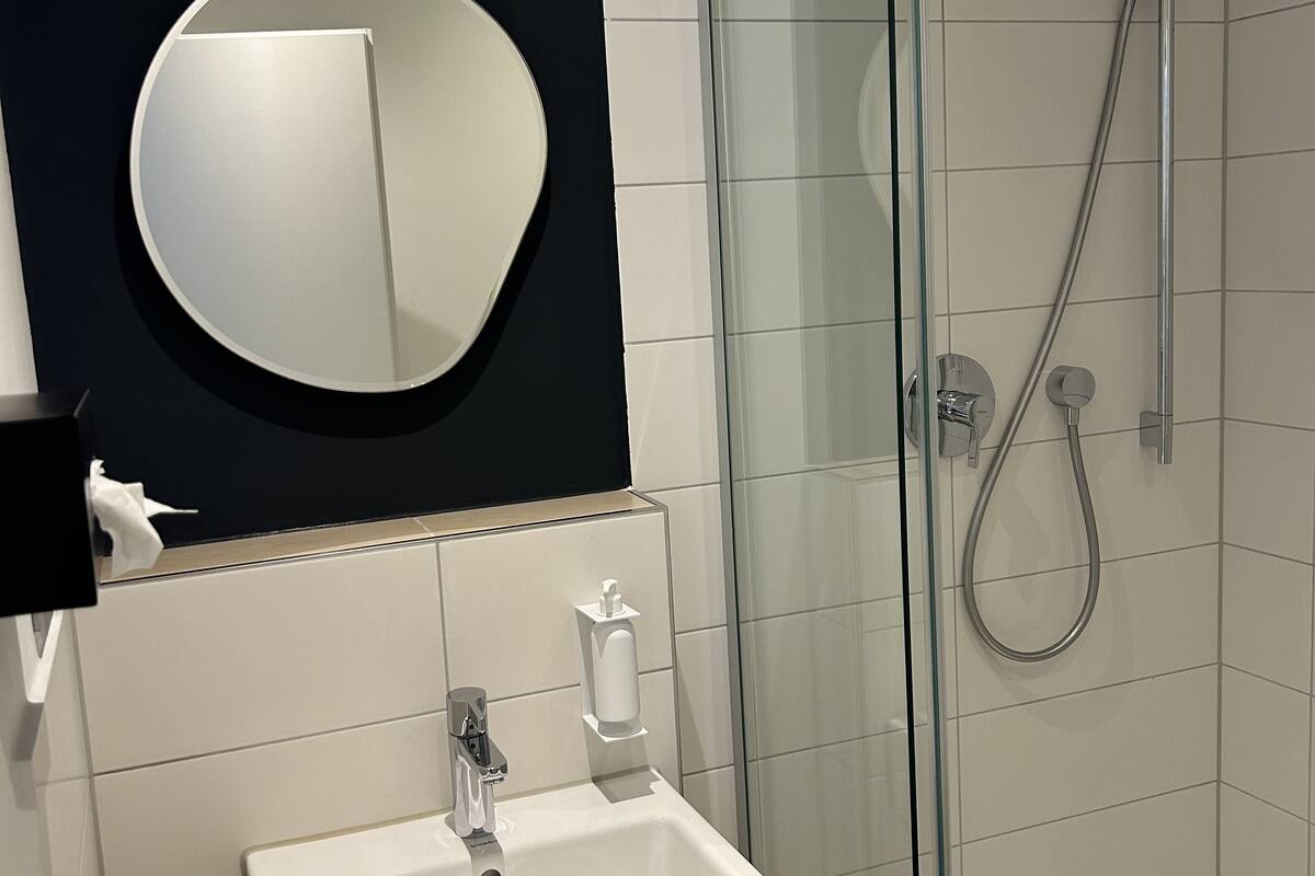 hair dryer, towels, soap